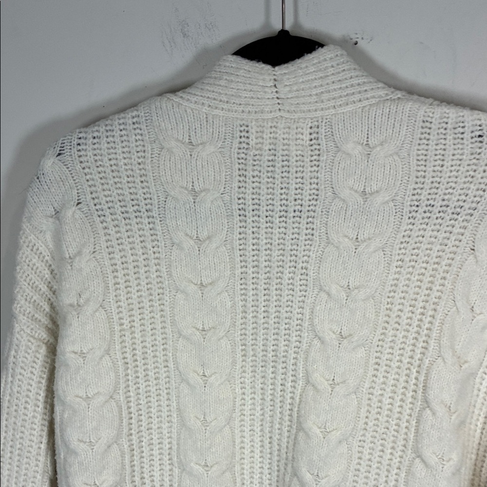 Ivory Cable Knit Cardigan Button Front Cozy Neutral Sweater M - Picture 7 of 10
